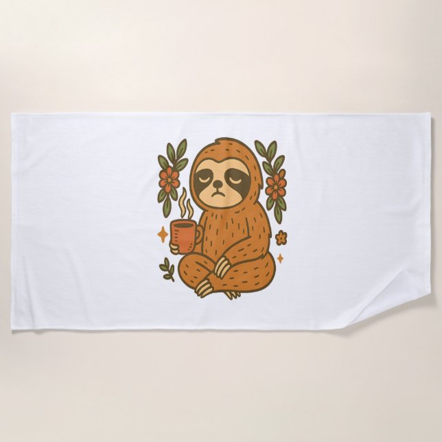 Sloth Playing Guitar Beach Towel (Front)