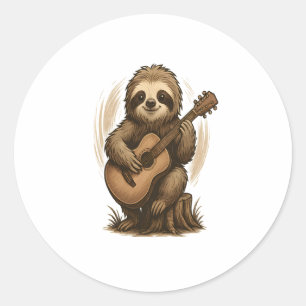 Sloth Playing Guitar Classic Round Sticker