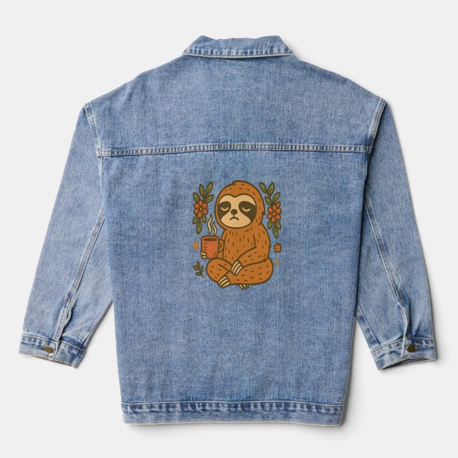 Sloth Playing Guitar Denim Jacket (Back)