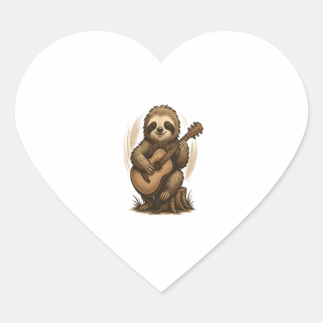 Sloth Playing Guitar Heart Sticker (Front)