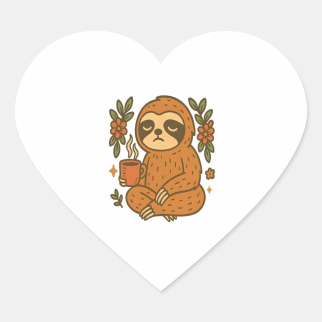 Sloth Playing Guitar Heart Sticker (Front)