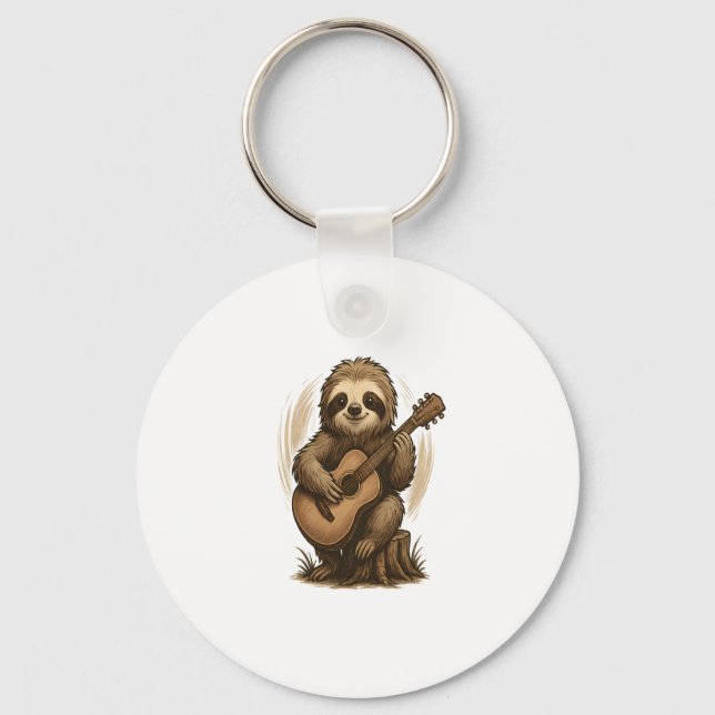 Sloth Playing Guitar Key Ring (Front)
