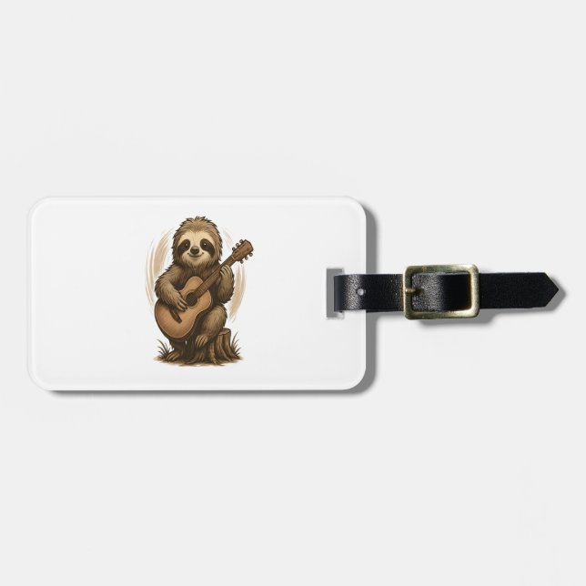 Sloth Playing Guitar Luggage Tag (Front Horizontal)