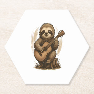 Sloth Playing Guitar Paper Coaster