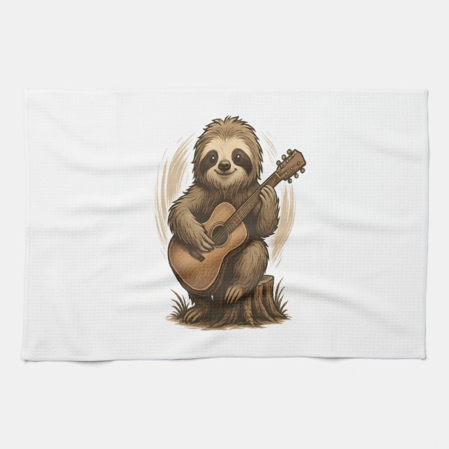 Sloth Playing Guitar Tea Towel (Horizontal)