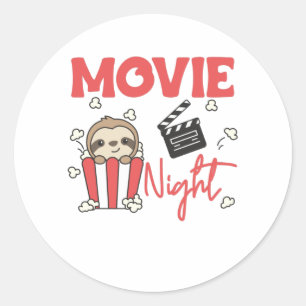 Sloth Popcorn Movie Night Cute Sloth Movies Classic Round Sticker