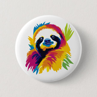 Sloth Portrait Illustration Watercolour Painting 6 Cm Round Badge