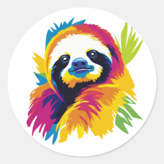Sloth Portrait Illustration Watercolour Painting Classic Round Sticker