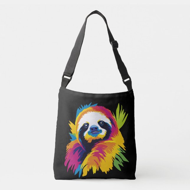 Sloth Portrait Illustration Watercolour Painting Crossbody Bag (Front)