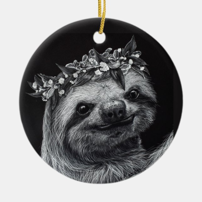 Sloth Princess Ceramic Tree Decoration (Front)