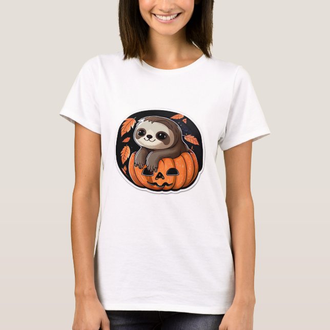 sloth pumpkin Halloween sticker Oversized T-Shirt (Front)