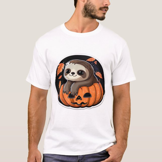 sloth pumpkin Halloween sticker Oversized T-Shirt (Front)