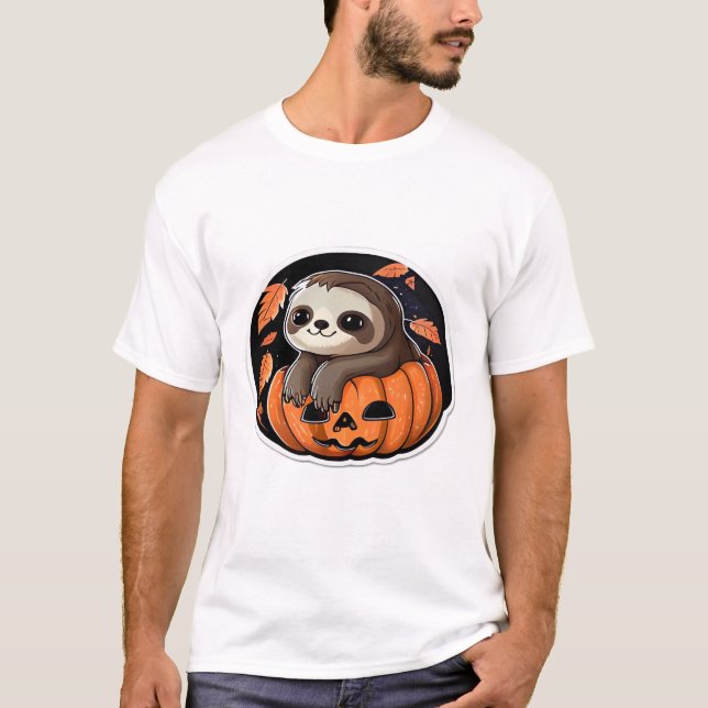 sloth pumpkin Halloween sticker Oversized T-Shirt (Front)