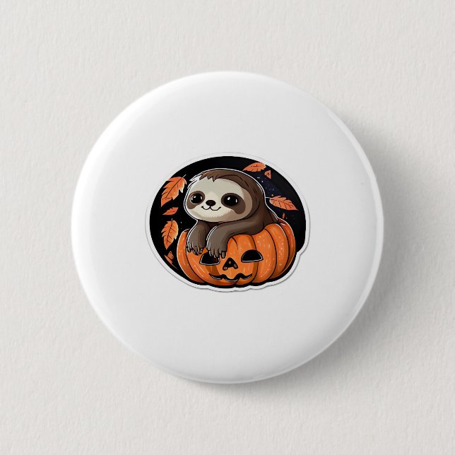 sloth pumpkin Halloween sticker Oversized T-Shirt 6 Cm Round Badge (Front)