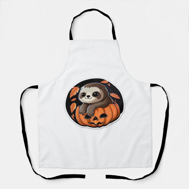 sloth pumpkin Halloween sticker Oversized T-Shirt Apron (Front)
