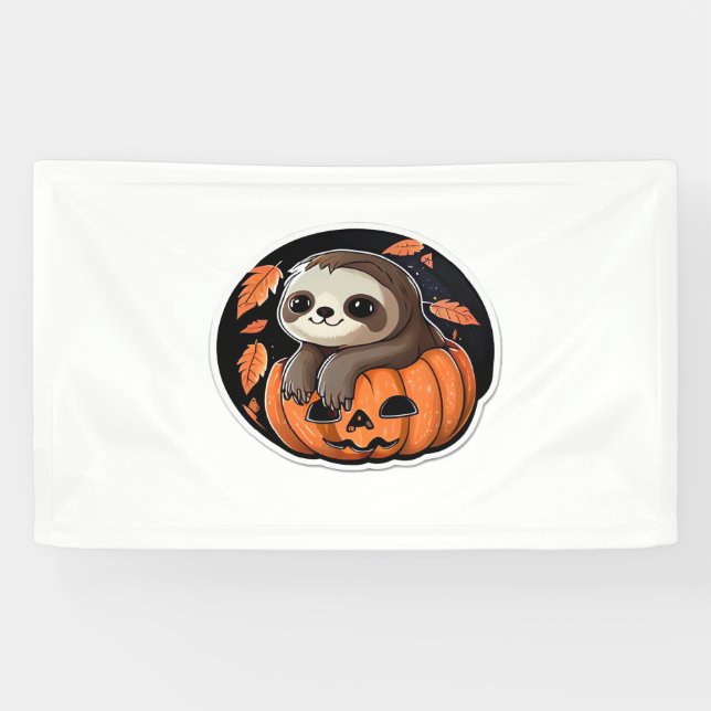sloth pumpkin Halloween sticker Oversized T-Shirt Banner (Horizontal)