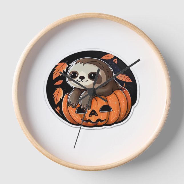 sloth pumpkin Halloween sticker Oversized T-Shirt Clock (Front)