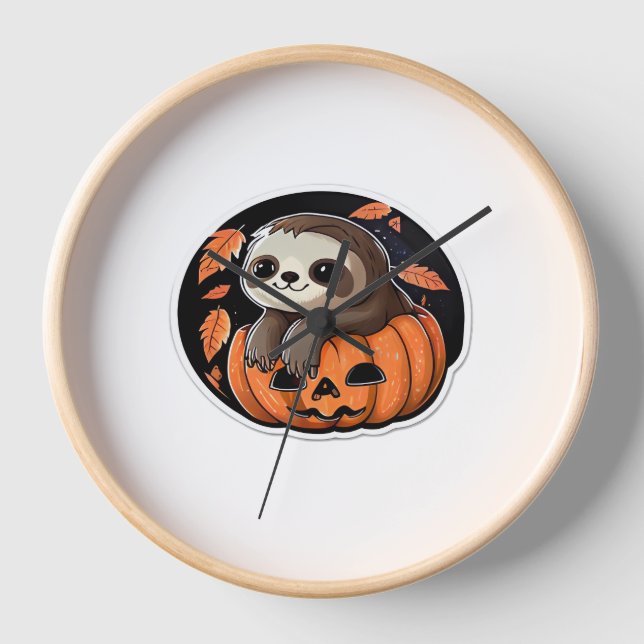 sloth pumpkin Halloween sticker Oversized T-Shirt Clock (Front)