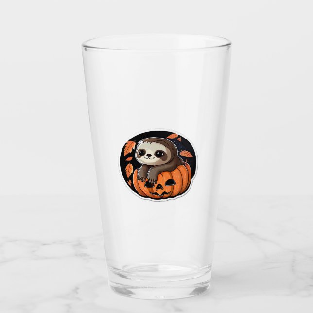 sloth pumpkin Halloween sticker Oversized T-Shirt Glass (Front)