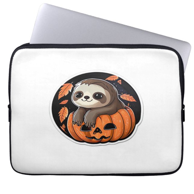 sloth pumpkin Halloween sticker Oversized T-Shirt Laptop Sleeve (Front)