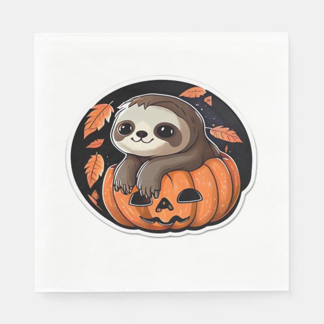 sloth pumpkin Halloween sticker Oversized T-Shirt Napkin (Front)