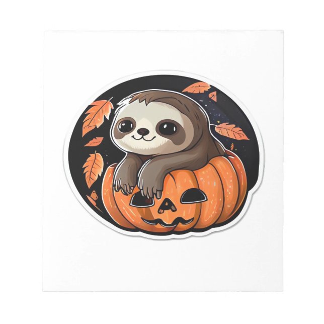 sloth pumpkin Halloween sticker Oversized T-Shirt Notepad (Front)
