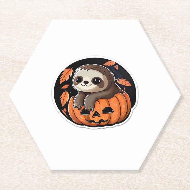 sloth pumpkin Halloween sticker Oversized T-Shirt Paper Coaster (Front)