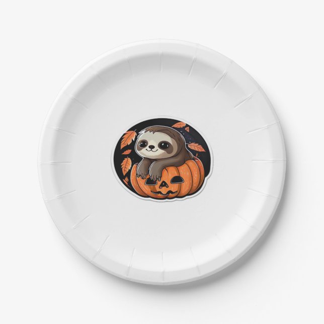 sloth pumpkin Halloween sticker Oversized T-Shirt Paper Plate (Front)
