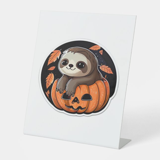 sloth pumpkin Halloween sticker Oversized T-Shirt Pedestal Sign (Front)