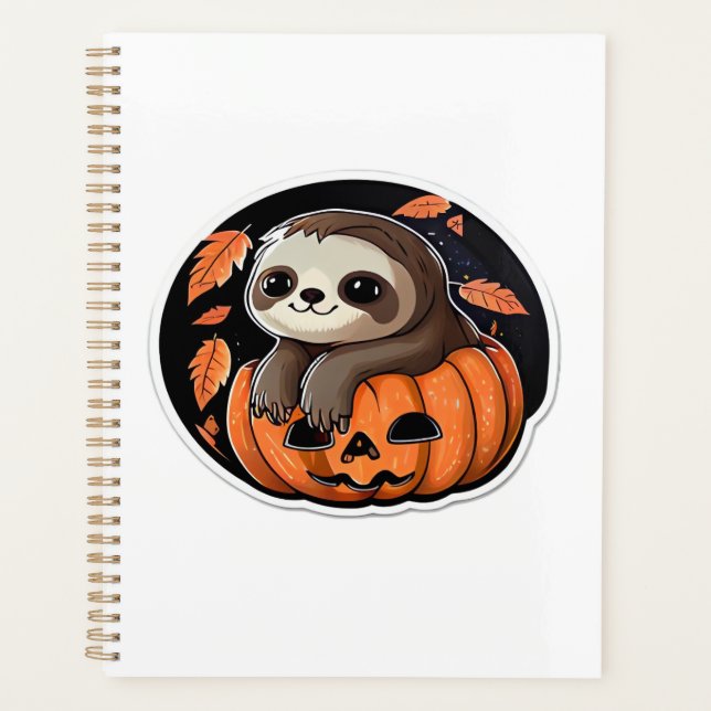 sloth pumpkin Halloween sticker Oversized T-Shirt Planner (Front)