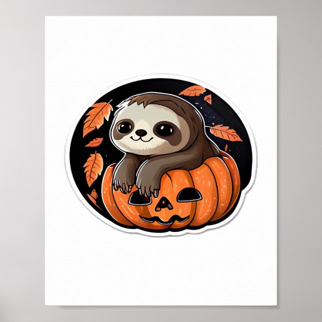 sloth pumpkin Halloween sticker Oversized T-Shirt Poster (Front)