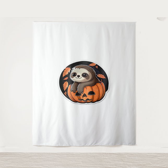 sloth pumpkin Halloween sticker Oversized T-Shirt Tapestry (Front)