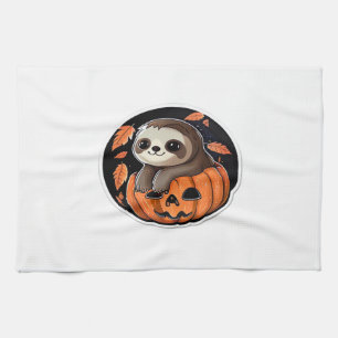 sloth pumpkin Halloween sticker Oversized T-Shirt Tea Towel