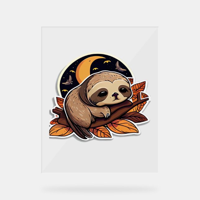sloth pumpkin Halloween sticker style 2 Classic T- Acrylic Sign (Front)