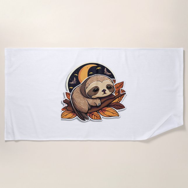 sloth pumpkin Halloween sticker style 2 Classic T- Beach Towel (Front)