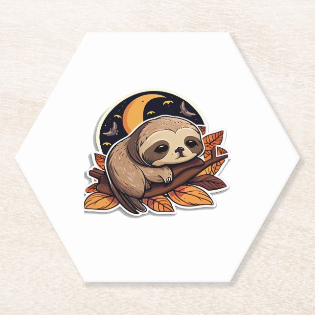 sloth pumpkin Halloween sticker style 2 Classic T- Paper Coaster (Front)
