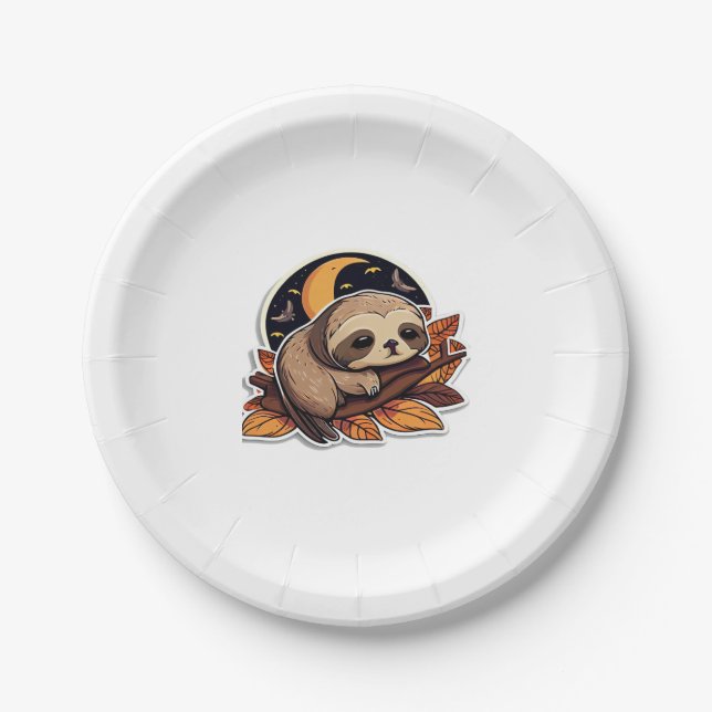sloth pumpkin Halloween sticker style 2 Classic T- Paper Plate (Front)