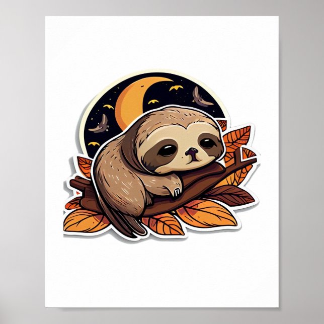 sloth pumpkin Halloween sticker style 2 Classic T- Poster (Front)