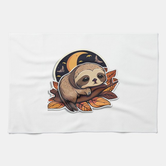 sloth pumpkin Halloween sticker style 2 Classic T- Tea Towel (Horizontal)