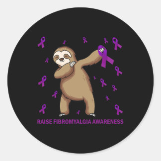 Sloth Purple Ribbon - Raise Fibromyalgia Awareness Classic Round Sticker
