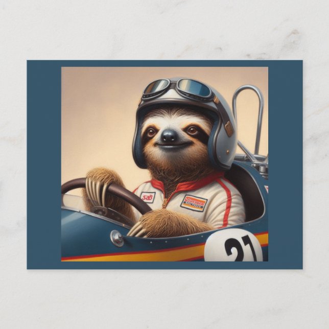 Sloth Racecar Driver Postcard (Front)
