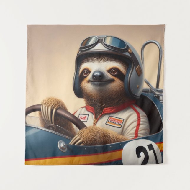 Sloth Racecar Driver Tapestry (Front)