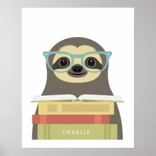 Sloth Reading Personalised Print