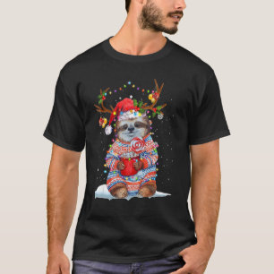 Sloth Reindeer Santa Hat Xmas Lights Christmas Xma T-Shirt