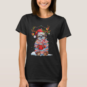 Sloth Reindeer Santa Hat Xmas Lights Christmas Xma T-Shirt