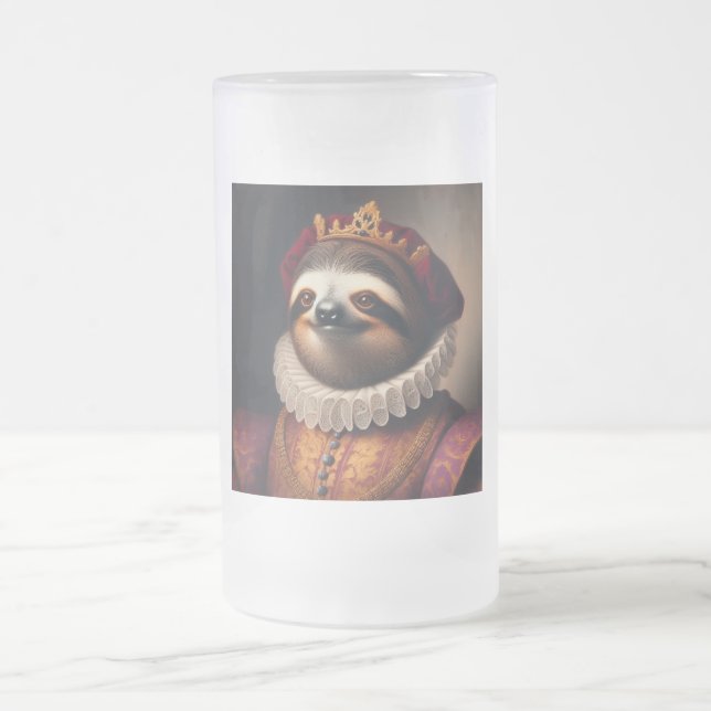 Sloth Renaissance King Frosted Glass Beer Mug (Center)