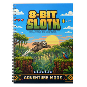Sloth, Retro 8-Bit Pixel Art Notebook