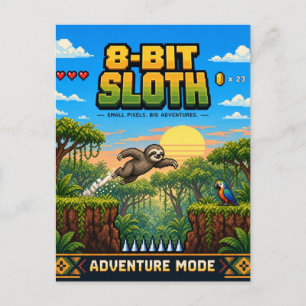 Sloth, Retro 8-Bit Pixel Art Postcard