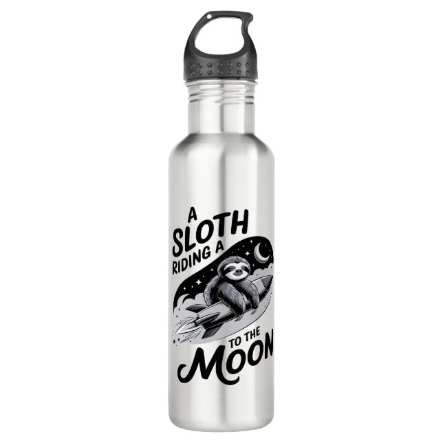 Sloth Riding a Rocket to the Moon 710 Ml Water Bottle (Front)