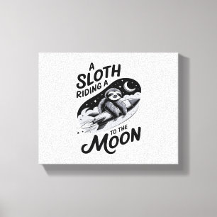 Sloth Riding a Rocket to the Moon Canvas Print